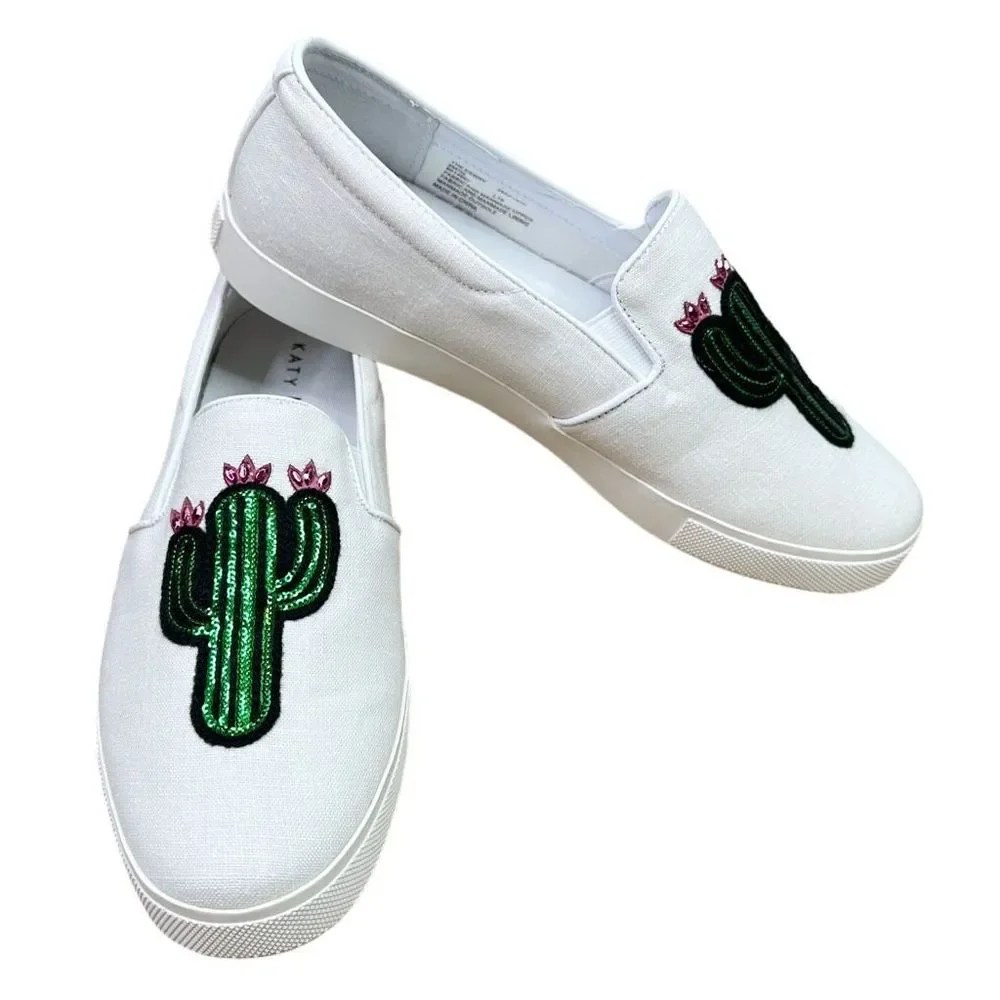 Katy Perry The Kerry Canvas Cactus Applique Slip-On Sneakers - Size 8